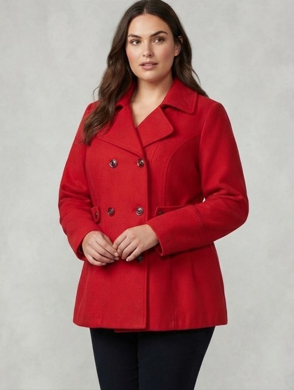 Fashion Bug Double-Breasted Red Pea Coat Size 2X GUC